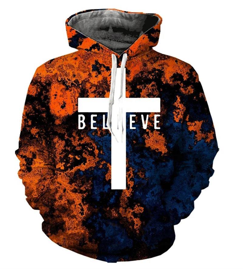 Christian Cross Jesus Men's Long Sleeve Hooded Sweatshirt