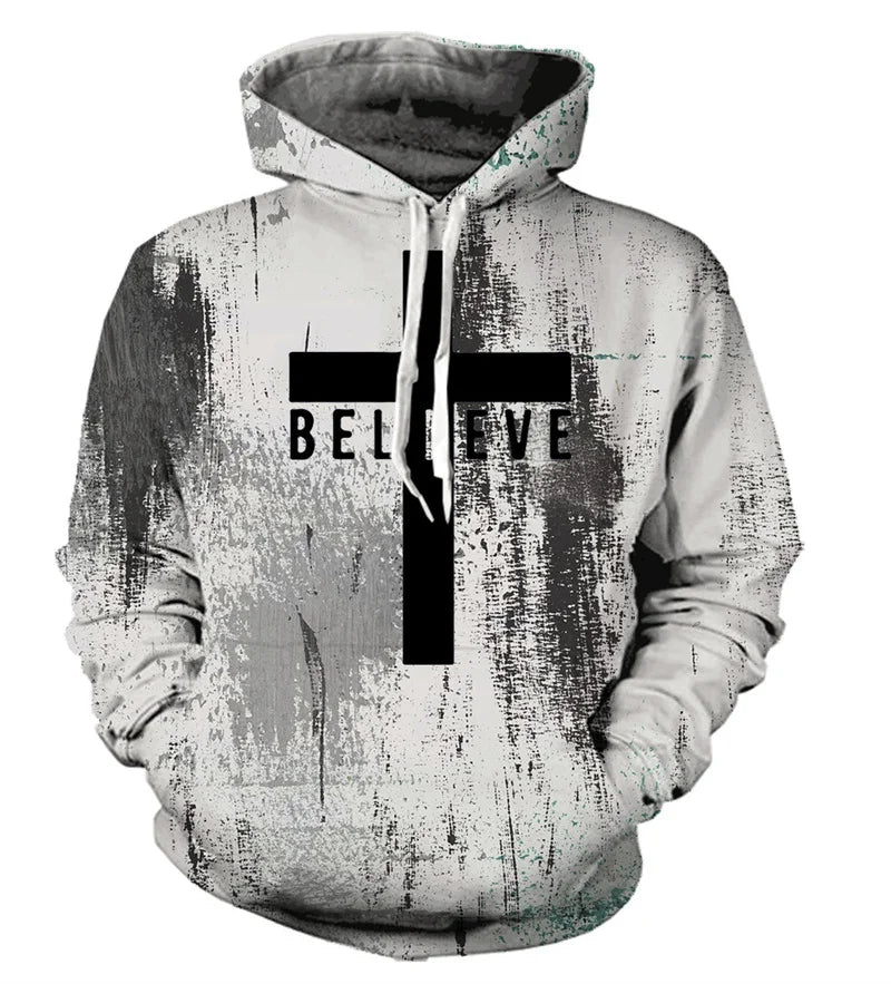 Christian Cross Jesus Men's Long Sleeve Hooded Sweatshirt