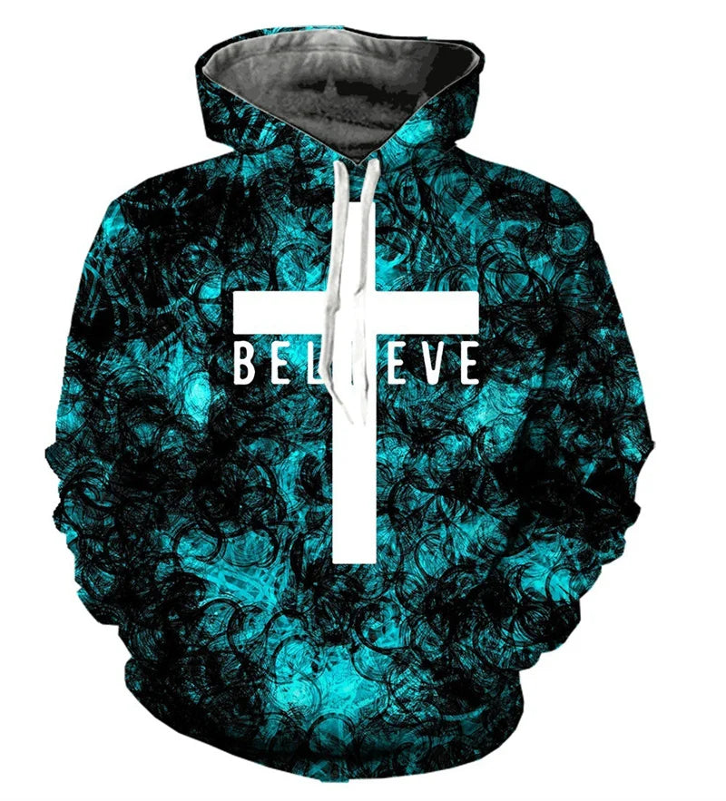 Christian Cross Jesus Men's Long Sleeve Hooded Sweatshirt