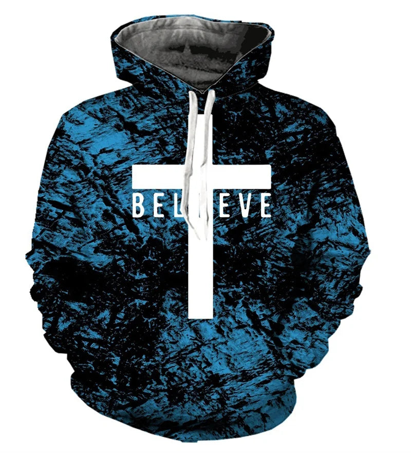 Christian Cross Jesus Men's Long Sleeve Hooded Sweatshirt