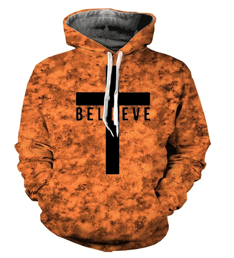 Christian Cross Jesus Men's Long Sleeve Hooded Sweatshirt