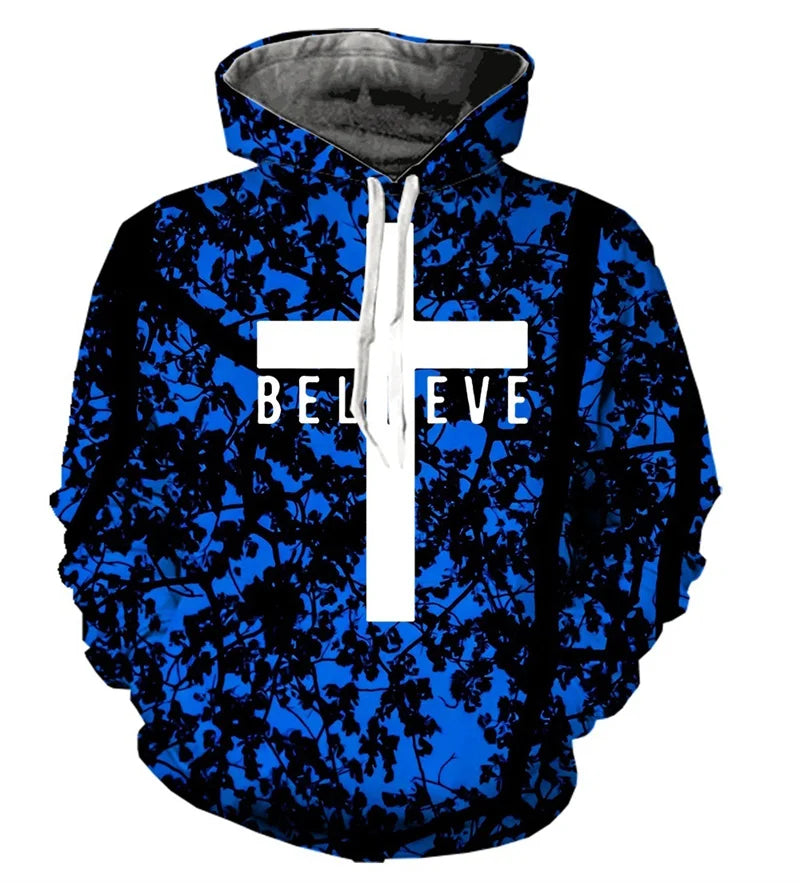 Christian Cross Jesus Men's Long Sleeve Hooded Sweatshirt