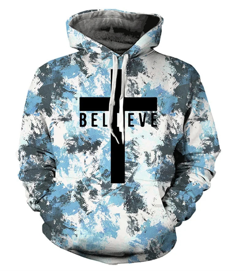 Christian Cross Jesus Men's Long Sleeve Hooded Sweatshirt