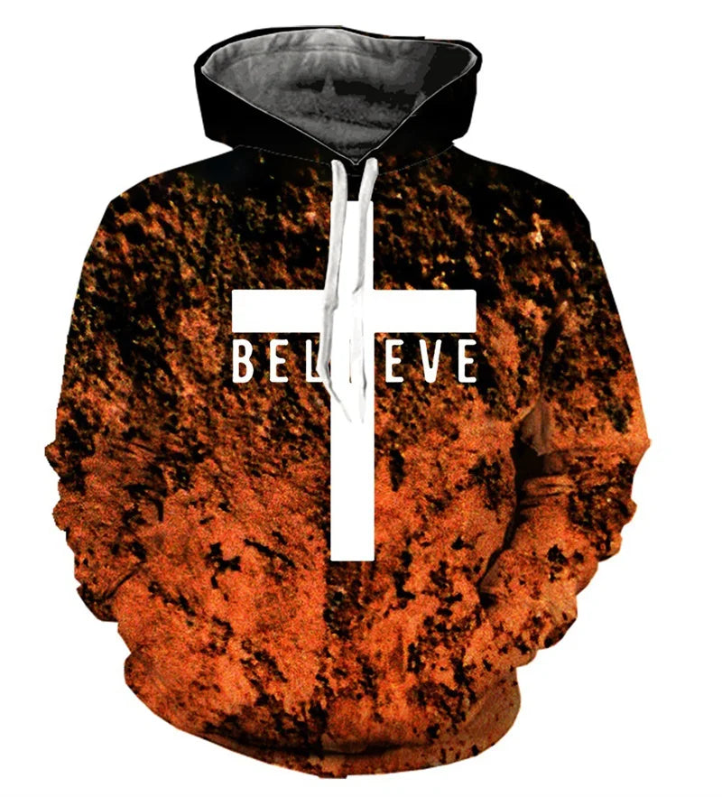 Christian Cross Jesus Men's Long Sleeve Hooded Sweatshirt