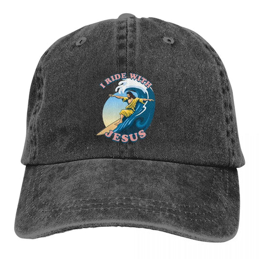 'I Ride With Jesus' Christian Surfing Baseball Hat